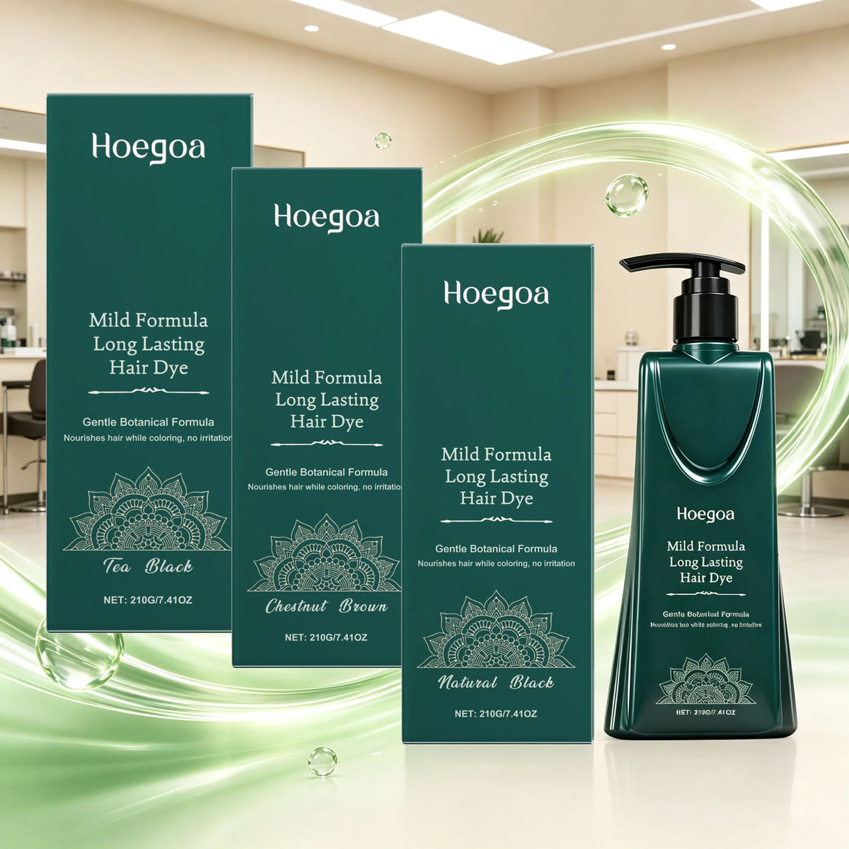 Hoegoa 210g Mild Botanical Hair Dye – Long-Lasting Nourishing Color Pump