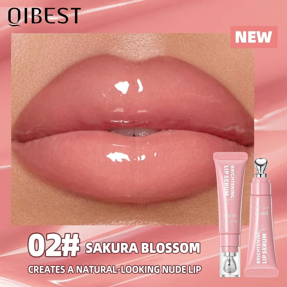 QIBEST Brightening Lip Serum – Hydrating Glass Lip Oil & Plumping Gloss with Ergonomic Metal Applicator