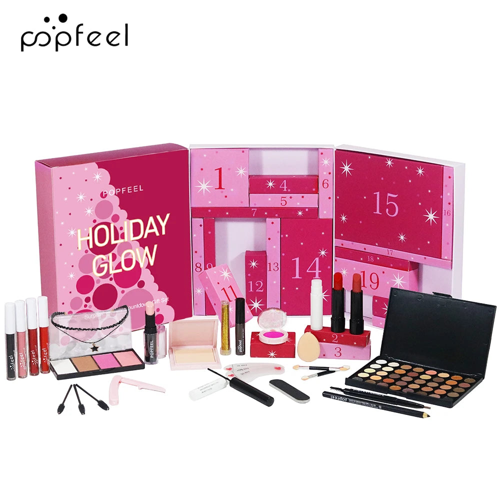 POPFEEL Holiday Glow Advent Calendar – 24-Day Surprise Beauty & Makeup Gift Set