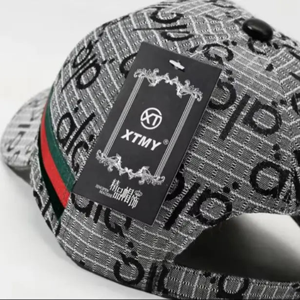Luxury Monogram Jacquard Baseball Cap with Webbing Stripe – Designer Streetwear Dad Hat