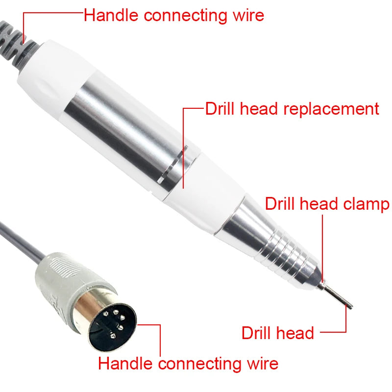 Portable Professional 35000RPM Electric Nail Drill Handpiece - 5-Pin Plug - Low Noise & Vibration