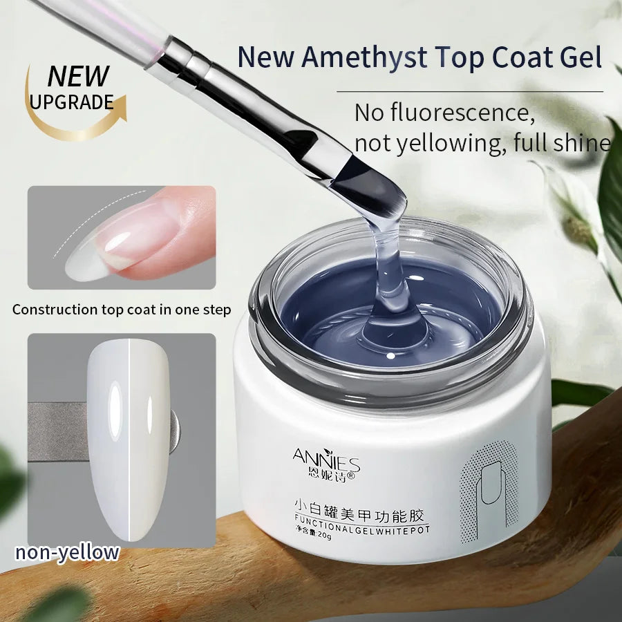 ANNIES Amethyst Non-Yellowing Top Coat Gel – 2-in-1 Construction & Sealing Gel in a Jar (20g)