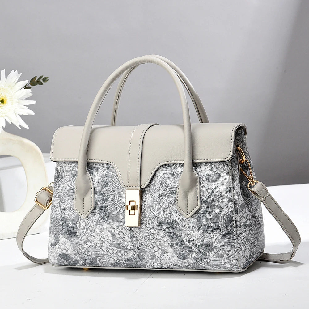 Classic Monogram Women's Top-Handle Satchel Crossbody Bag with Gold Hardware