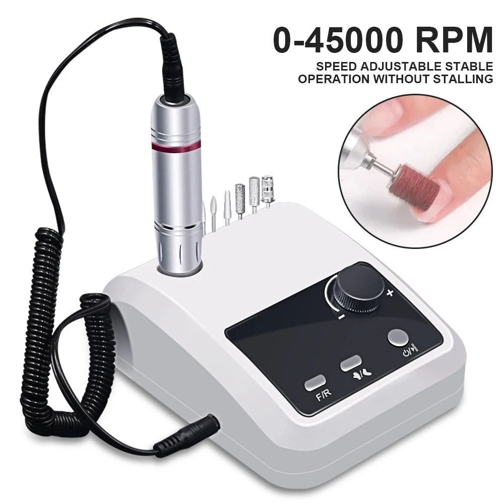 Professional 45000 RPM Electric Nail Drill Machine Set with Smart LCD Screen, Foot Pedal & Bit Storage Base