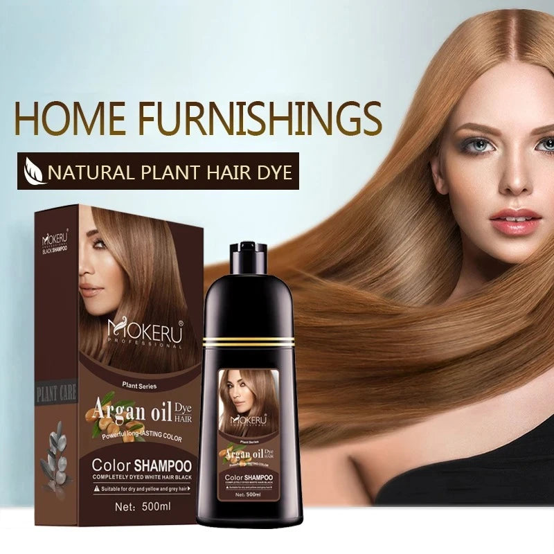 MOKERU Professional 500ml Argan Oil Color Shampoo – Natural Plant-Based Permanent Hair Dye