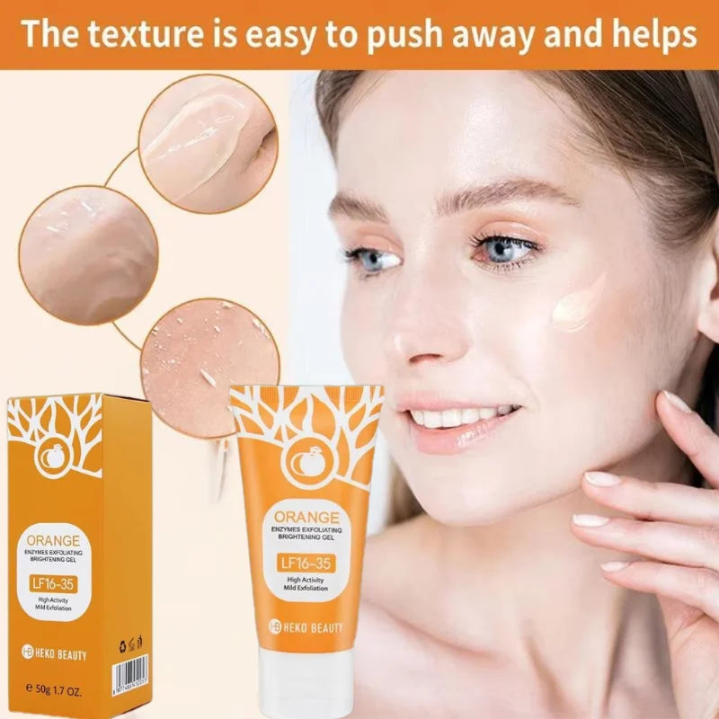 Heko Beauty Orange Enzymes Exfoliating Brightening Gel – Gentle Peeling Gel Face & Body Scrub with Vitamin C & Hyaluronic Acid