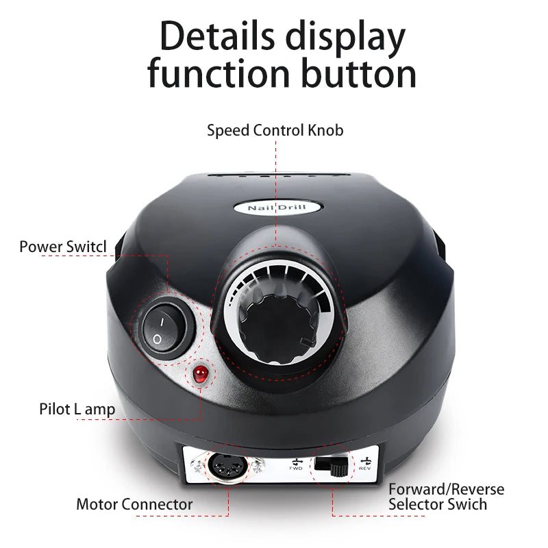 Professional 35000 RPM Electric Nail Drill Machine Set with Foot Pedal & 6 Metal Bits