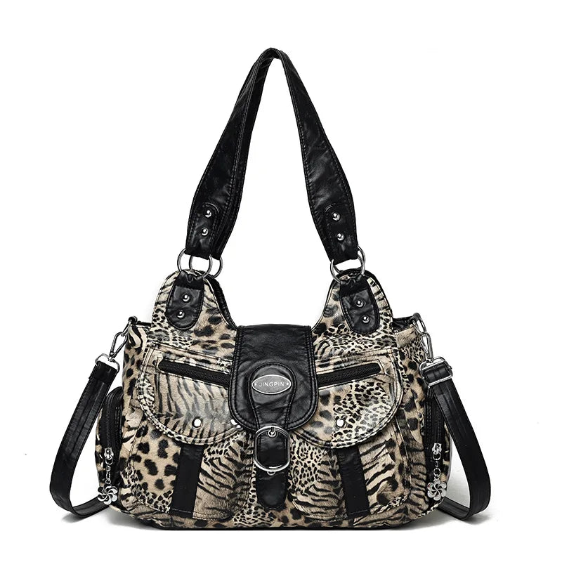 Women's Y2K Animal Print Hobo Shoulder Bag – Retro Multi-Pocket Leopard & Tiger Print Crossbody Tote Purse