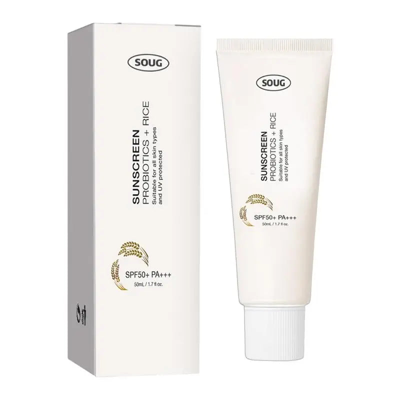 SOUG Rice + Probiotics Relief Sunscreen SPF50+ PA+++ (50ml) – Hydrating Organic Sun Cream for Face & Body, Zero White Cast