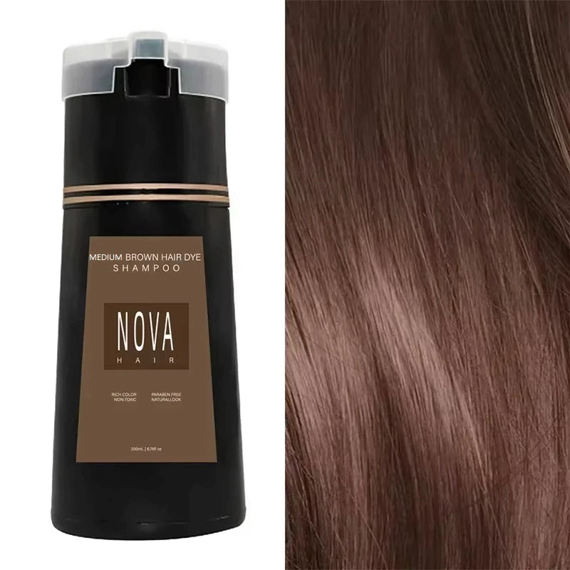 NOVA HAIR 200ml Herbal Hair Colouring Shampoo – Instant Gray Hair Coverage & Natural Shine