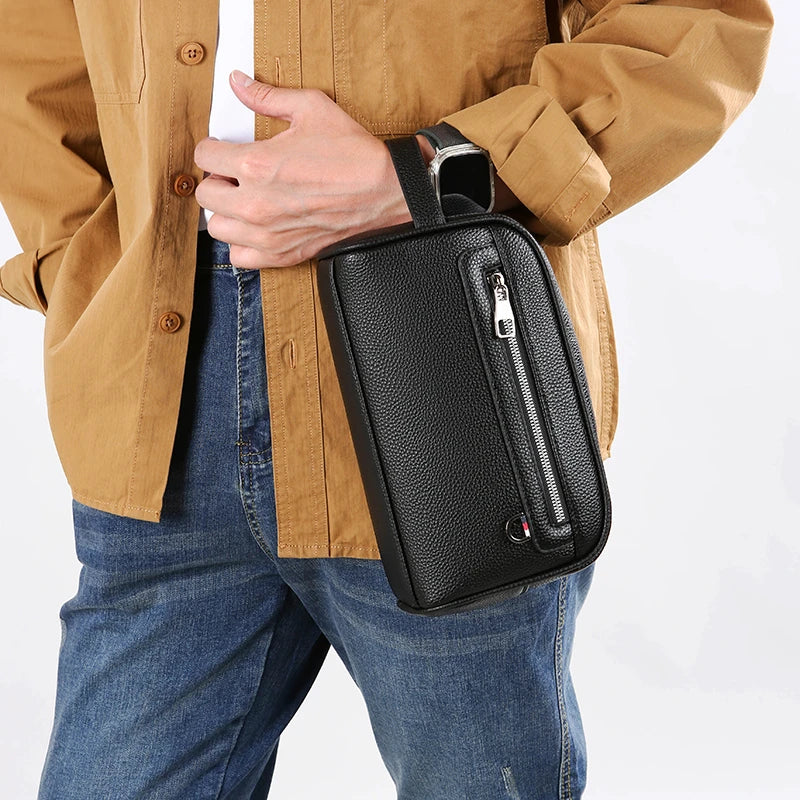 Men’s Pebbled Leather Toiletry Wash Bag – Compact Dopp Kit & Travel Shaving Clutch Organizer