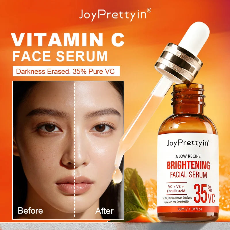 JoyPrettyin 35% Vitamin C Brightening Facial Serum – Dark Spot Corrector & Anti-Aging Face Serum with Vitamin E & Ferulic Acid (30ml / 1.01 fl oz)