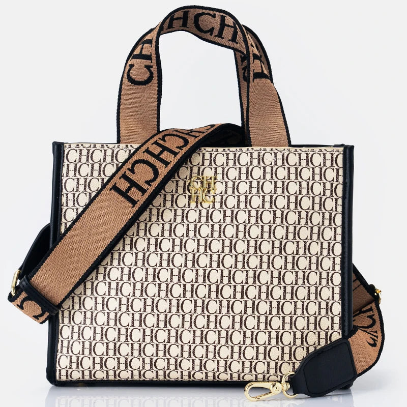 CH Monogram Mini Tote Bag with Wide Jacquard Crossbody Strap