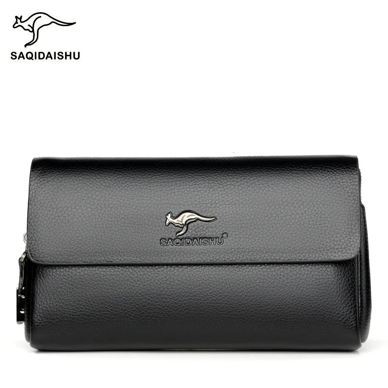 Premium Mens Genuine Leather Large Capacity Business Clutch Wristlet Wallet