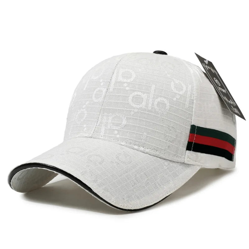 Luxury Monogram Jacquard Baseball Cap with Webbing Stripe – Designer Streetwear Dad Hat