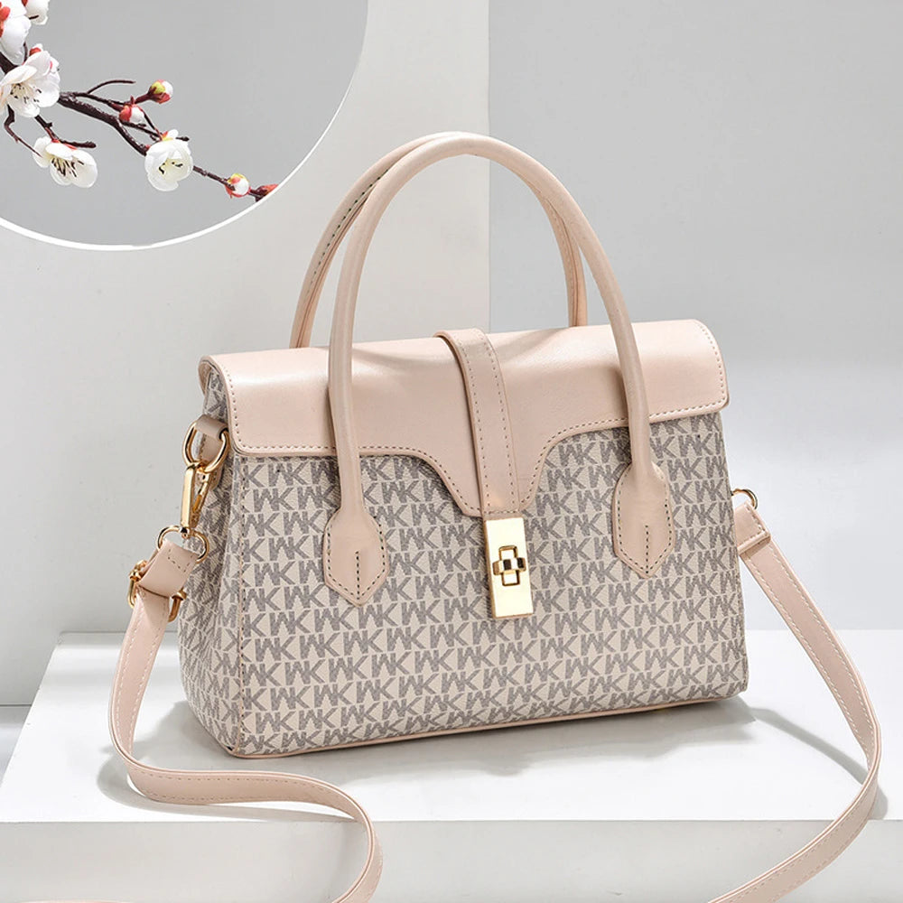 Classic Monogram Women's Top-Handle Satchel Crossbody Bag with Gold Hardware
