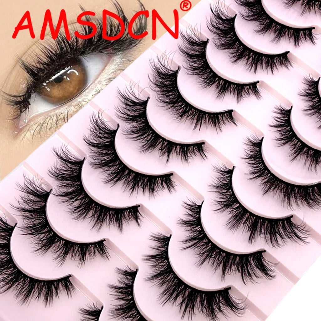 AMSDEN® 10 Pairs Dramatic Volume Faux Mink Eyelashes - Fluffy & Wispy False Lashes Bulk Pack