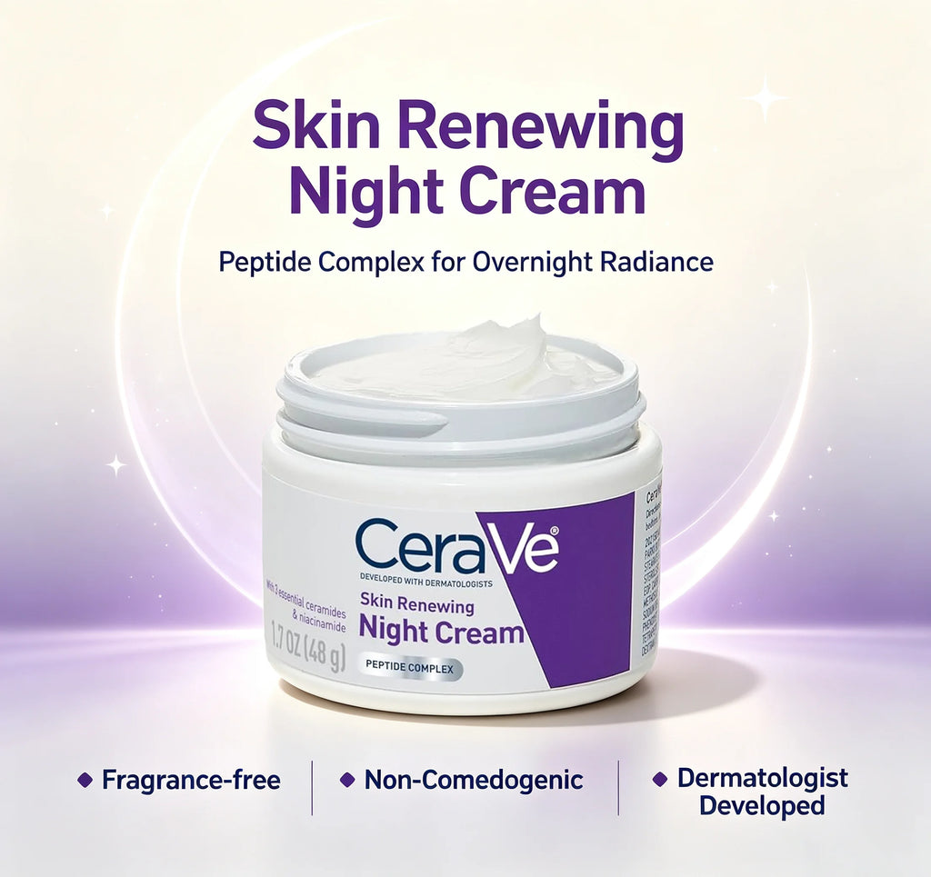 CeraVe Skin Renewing Night Cream, Peptide Complex, Hyaluronic Acid & Ceramide Moisturizer for Face, 1.7 Ounce