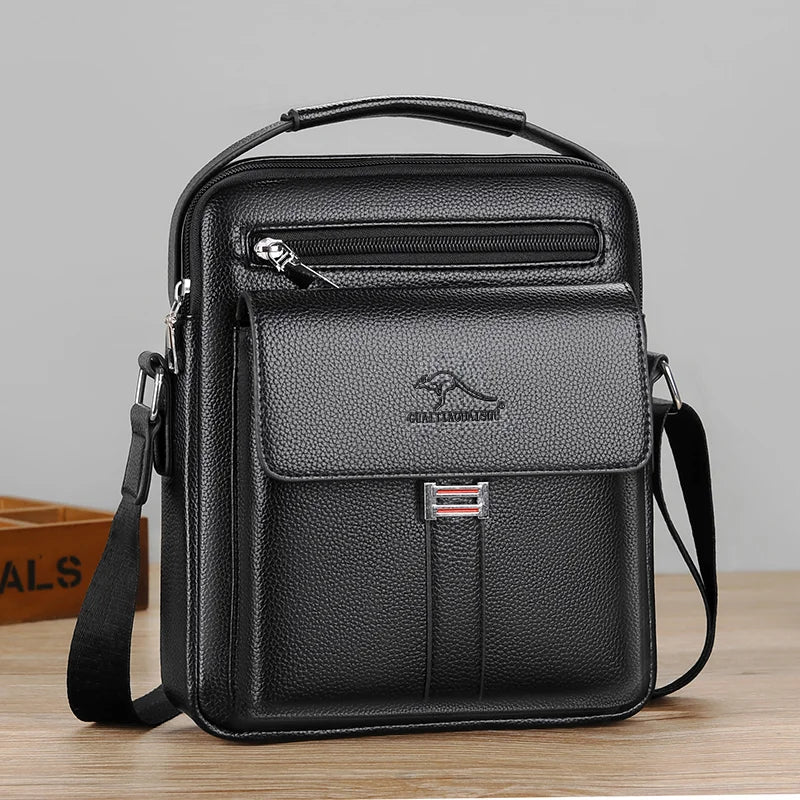 Men's Leather Crossbody Shoulder Bag – Classic Top-Handle Messenger Bag for Daily Business & Travel