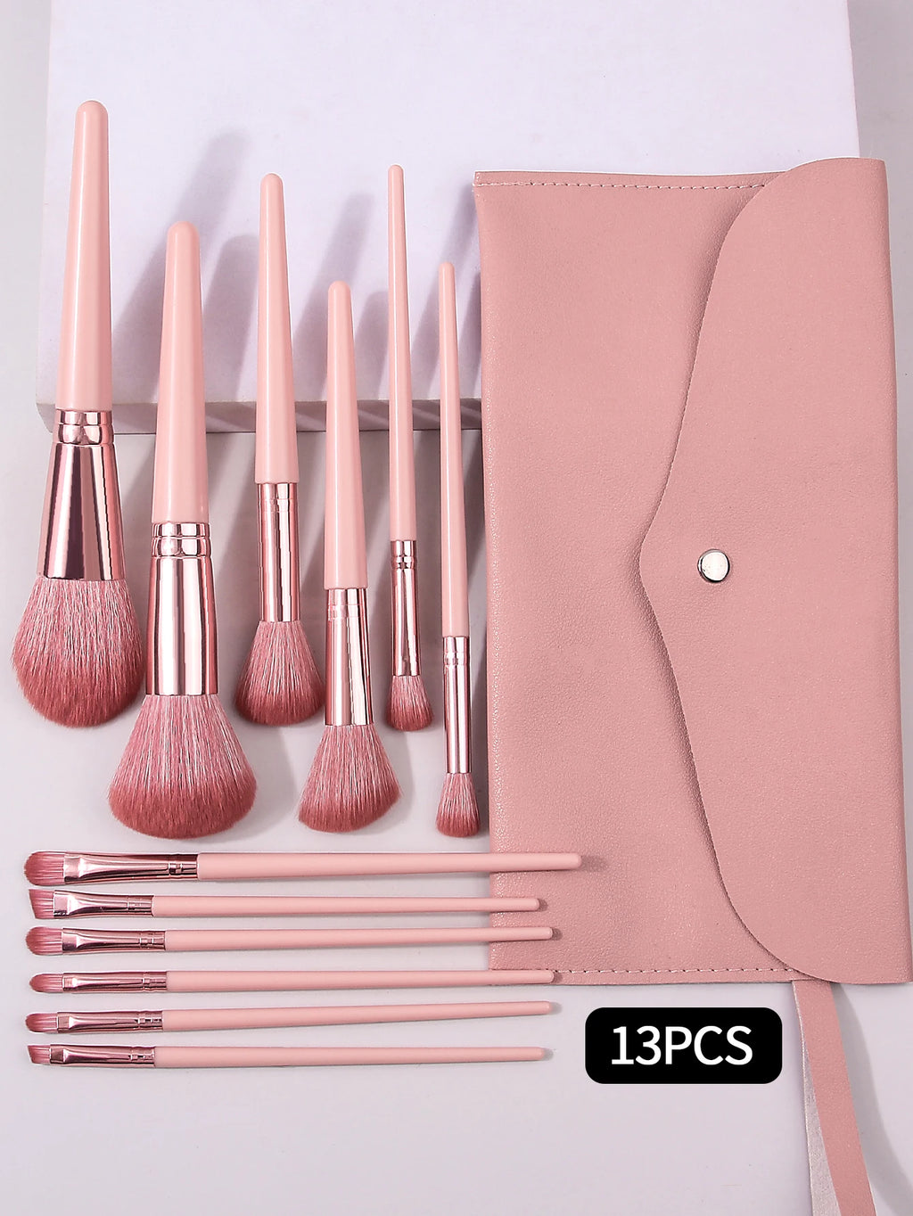 13-Piece Premium Makeup Brush Set with Luxury Travel Pouch – Rose Pink