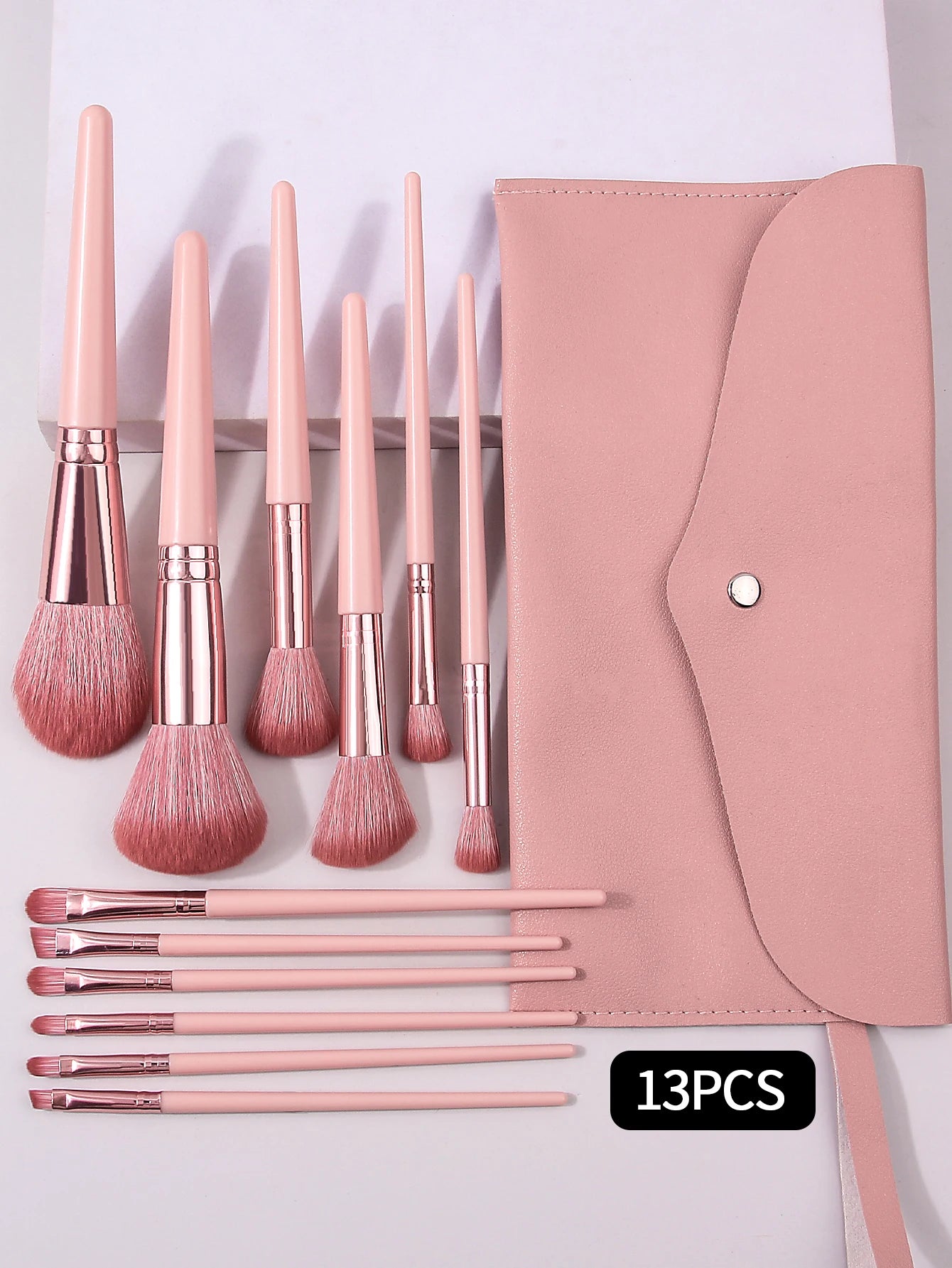 13-Piece Premium Makeup Brush Set with Luxury Travel Pouch – Rose Pink
