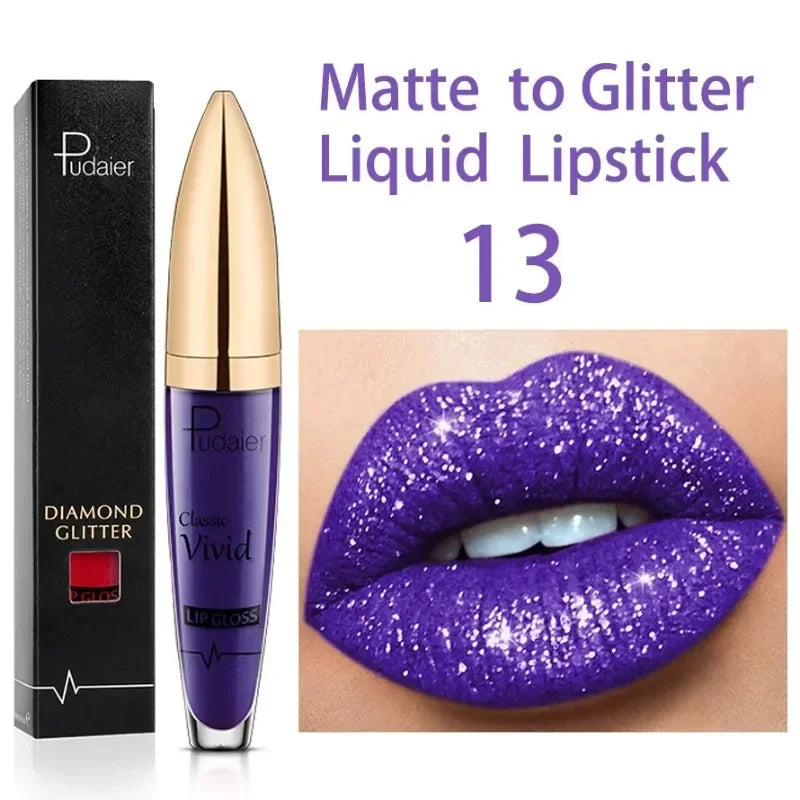 Pudaier Glitter Flip Transforming Liquid Lipstick – Matte to Diamond Shimmer Longwear Lip Gloss