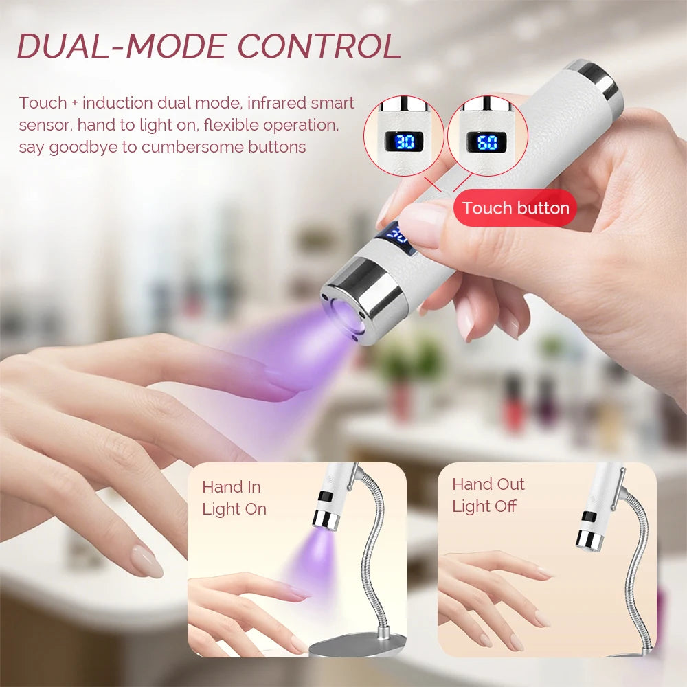 2-in-1 Handheld & Gooseneck Desktop Rechargeable Intelligent UV/LED Nail Lamp – 800mAh Battery, Smart Sensor, Digital Timer