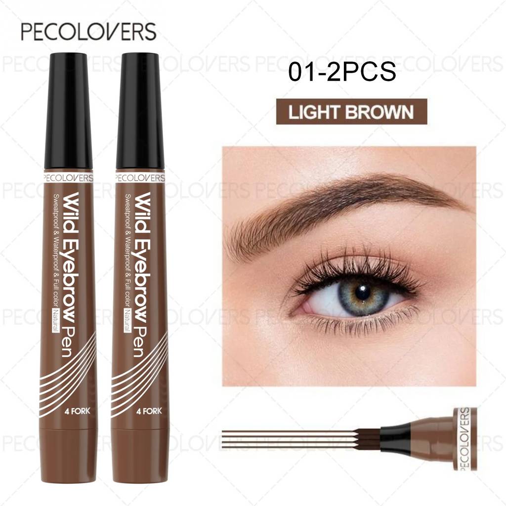 PECOLOVERS Wild Eyebrow Pen - 4-Fork Microblading Tattoo Tint & Waterproof Liquid Brow Pencil