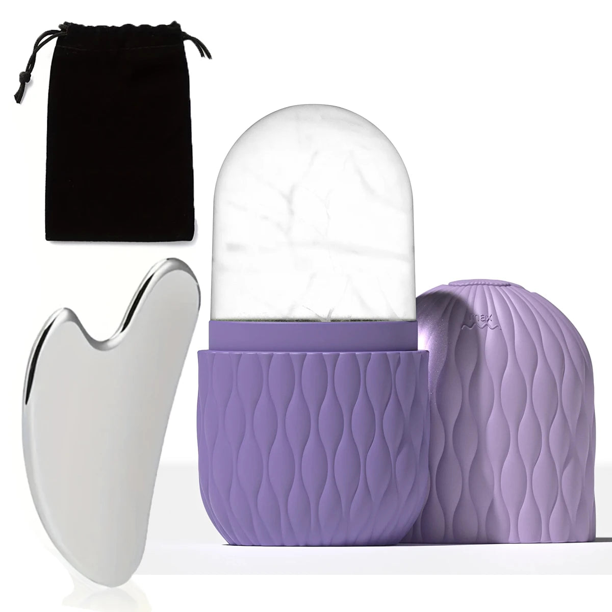Silicone Ice Face Roller & Stainless Steel Gua Sha Set – Cryotherapy Facial Massager for Puffiness, Eye Edema & Jawline Sculpting