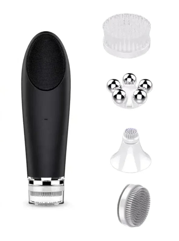 5-in-1 Sonic Electric Facial Cleansing Brush & Thermal Eye Massager – Waterproof Silicone Face Scrubber with Interchangeable Heads