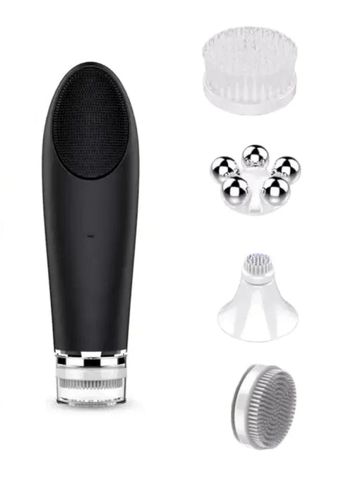5-in-1 Sonic Electric Facial Cleansing Brush & Thermal Eye Massager – Waterproof Silicone Face Scrubber with Interchangeable Heads