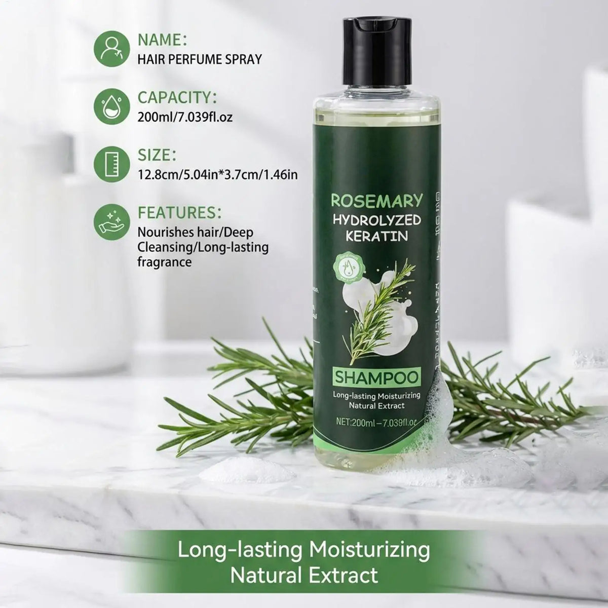 Rosemary Hydrolyzed Keratin Hair Growth & Repair Shampoo (200ml / 7.03 fl. oz)