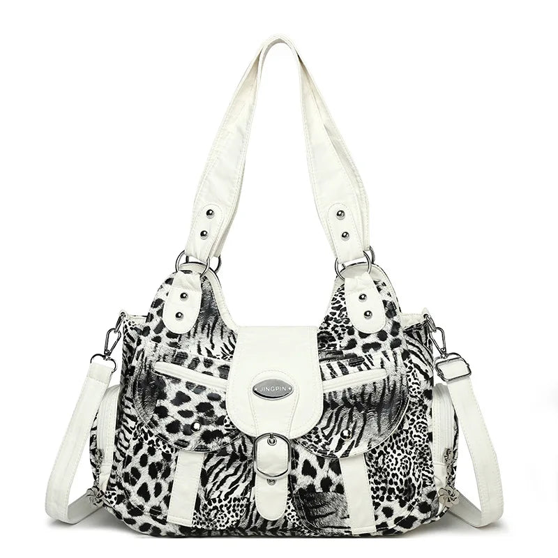 Women's Y2K Animal Print Hobo Shoulder Bag – Retro Multi-Pocket Leopard & Tiger Print Crossbody Tote Purse