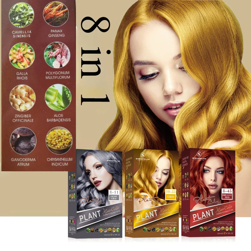 SHENGFEILING 8-in-1 Herbal Conditioning Hair Color Kit (200ml) – 100% Gray Coverage Botanical Hair Dye