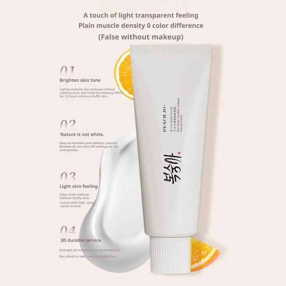 PEACH JO+ Rice Water Sensitive Isolation Tone-Up Cream (50ml) – 12H Hydrating Makeup Primer, Pore-Blurring & Natural Brightening Base
