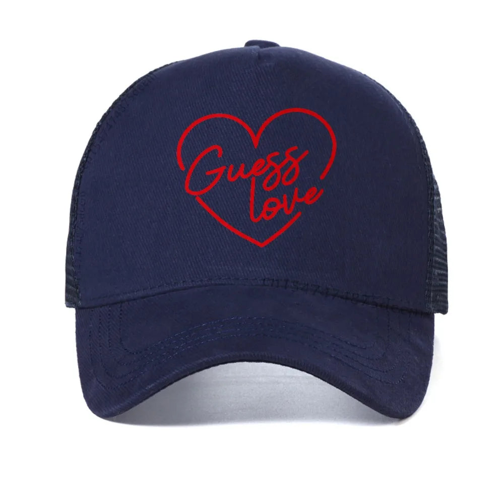Guess Love Graphic Heart Trucker Hat – Breathable Mesh Snapback Cap