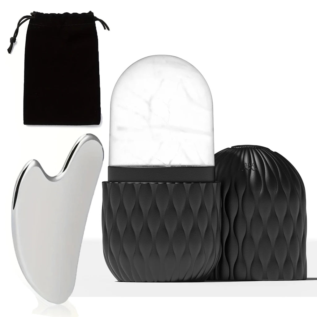 Silicone Ice Face Roller & Stainless Steel Gua Sha Set – Cryotherapy Facial Massager for Puffiness, Eye Edema & Jawline Sculpting