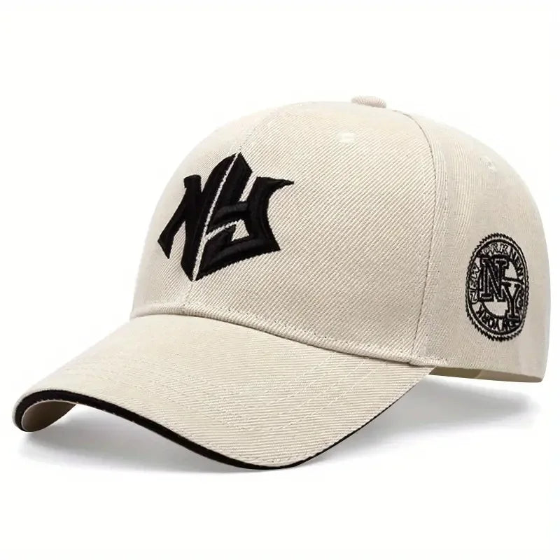 Modern NY Monogram Embroidered Baseball Cap – Side Crest Curved Brim Hat