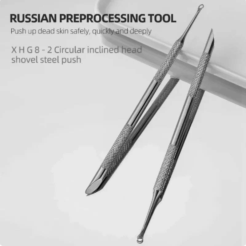 Professional Russian Preprocessing Cuticle Pusher & Steel Shovel Tool