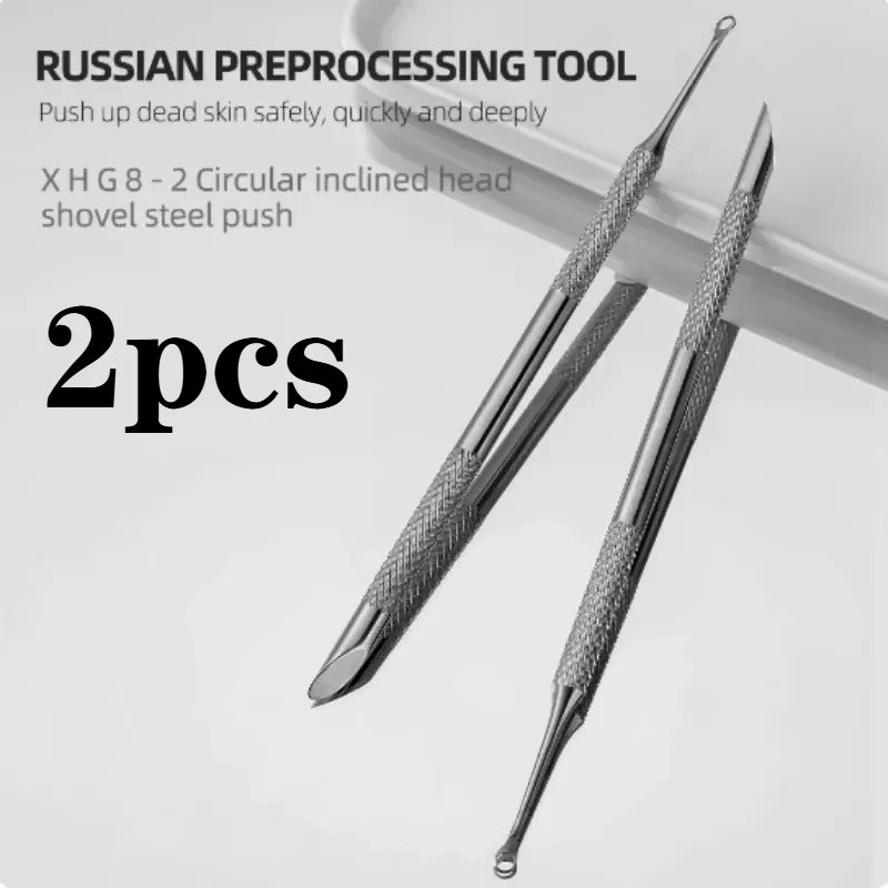 Professional Russian Preprocessing Cuticle Pusher & Steel Shovel Tool