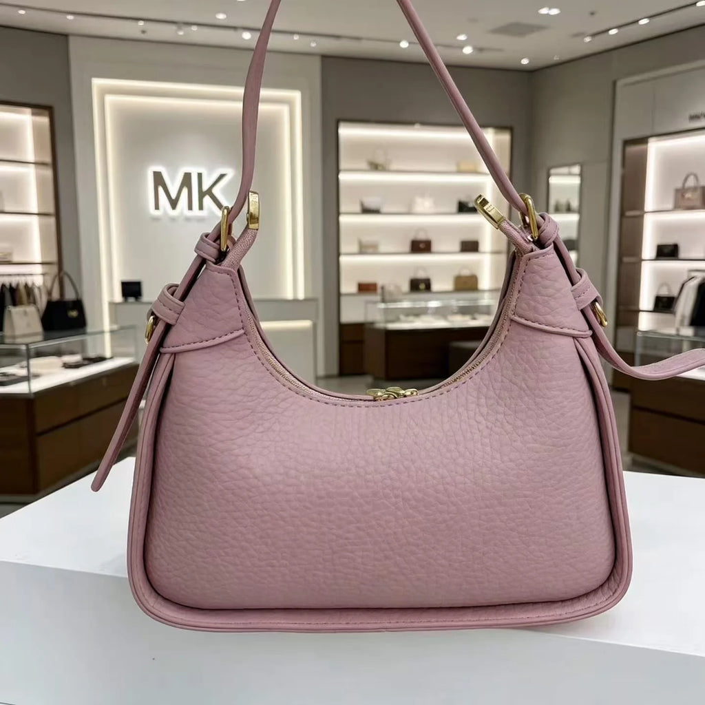 Michael Kors Pebbled Leather Small Shoulder Bag – Chain Detail Crescent Hobo Handbag