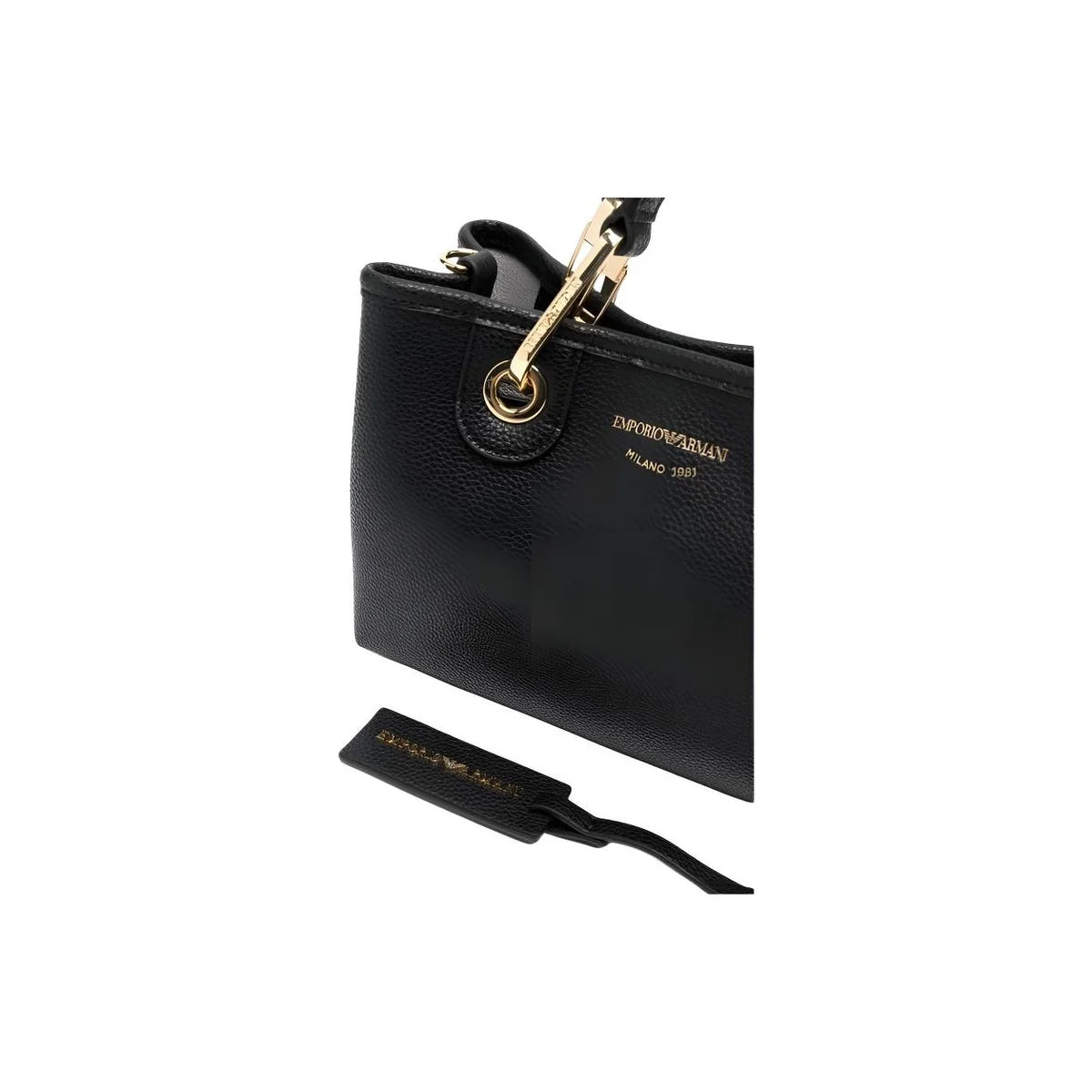 Emporio Armani Milano 1981 Women's Black Faux Leather Handbag – Top-Handle Tote & Crossbody Bag with Jacquard Strap