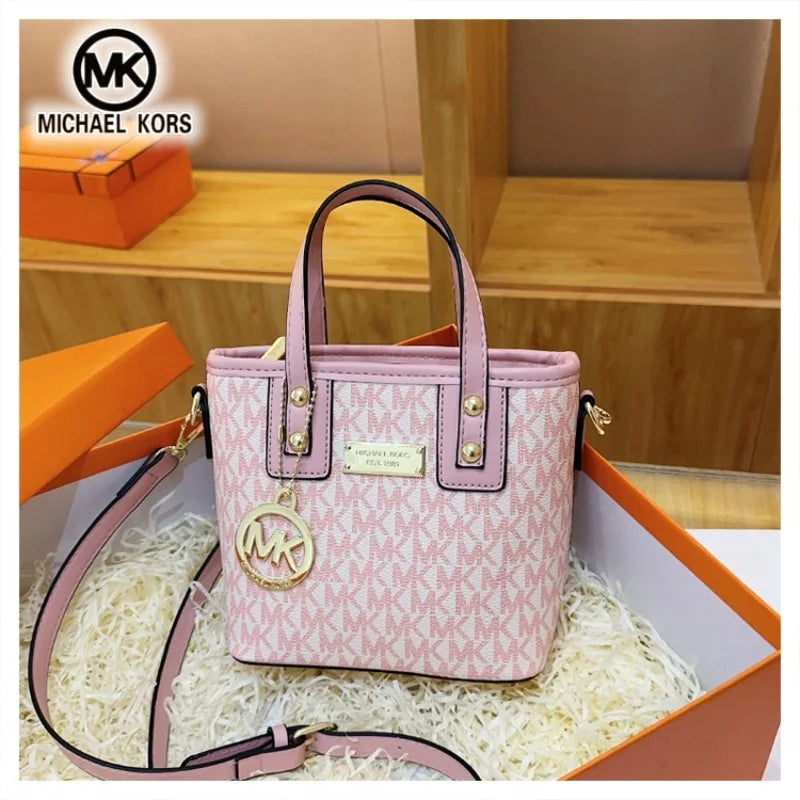 Mini Monogram Bucket Tote Bag with Hanging Medallion Charm & Crossbody Strap