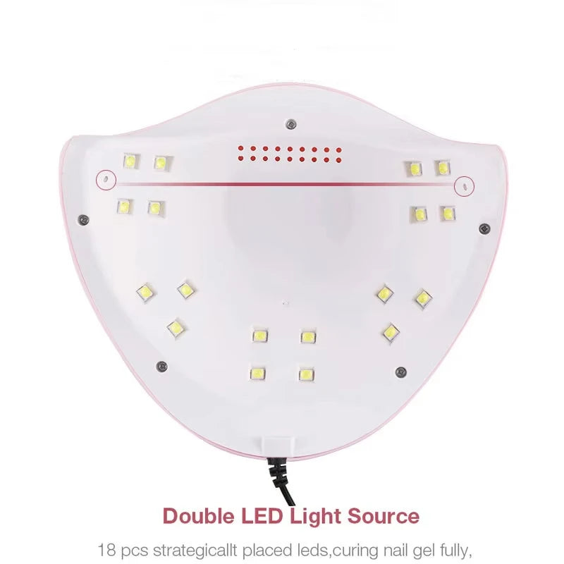 Professional 54W / 36W Pink UV LED Nail Lamp - Portable USB Phototherapy Machine for Gel Polish with HD Digital Timer