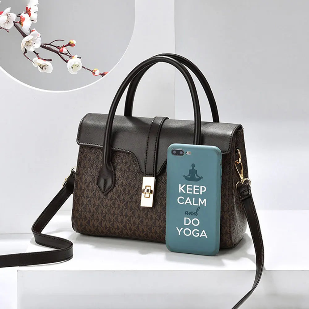 Classic Monogram Women's Top-Handle Satchel Crossbody Bag with Gold Hardware