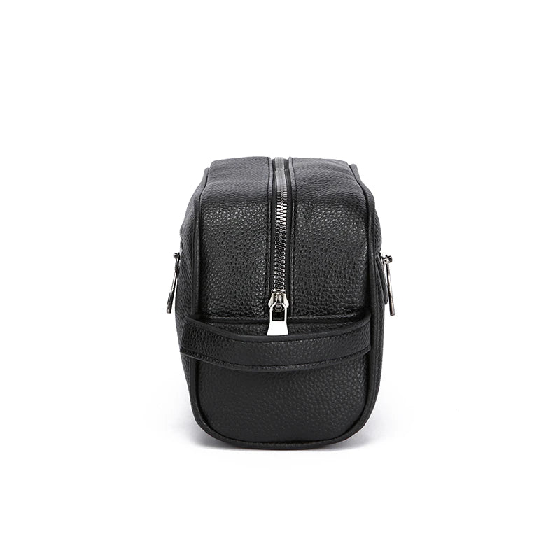 Men’s Pebbled Leather Toiletry Wash Bag – Compact Dopp Kit & Travel Shaving Clutch Organizer