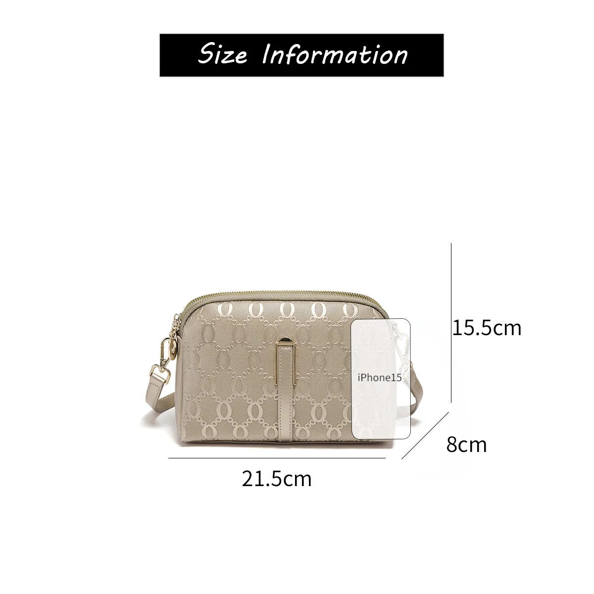 FOXER Women's Monogram Embossed Crossbody Bag – Luxury Double-Zipper Shoulder Camera Bag