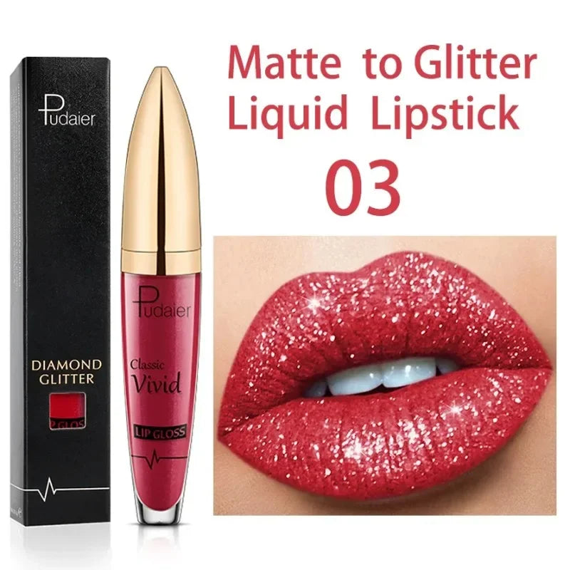 Pudaier Glitter Flip Transforming Liquid Lipstick – Matte to Diamond Shimmer Longwear Lip Gloss