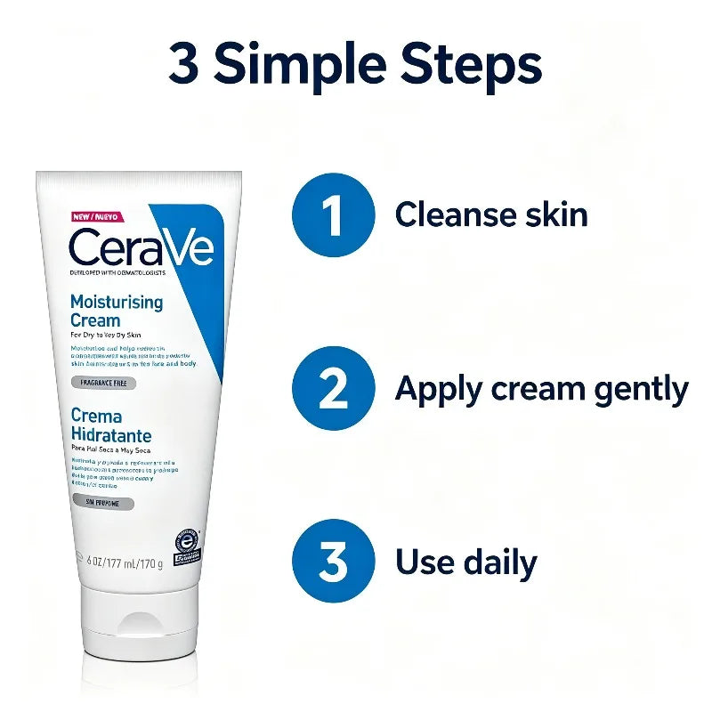CeraVe Moisturising Cream for Dry to Very Dry Skin – Daily Face & Body Hydration with Ceramides & Hyaluronic Acid (177ml / 6 oz)