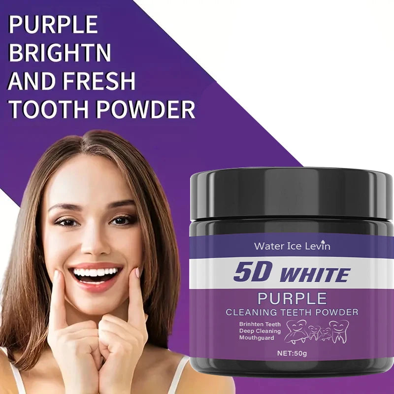 5D White Purple Teeth Whitening Powder – Color Correcting Stain Remover & Breath Freshener (50g)